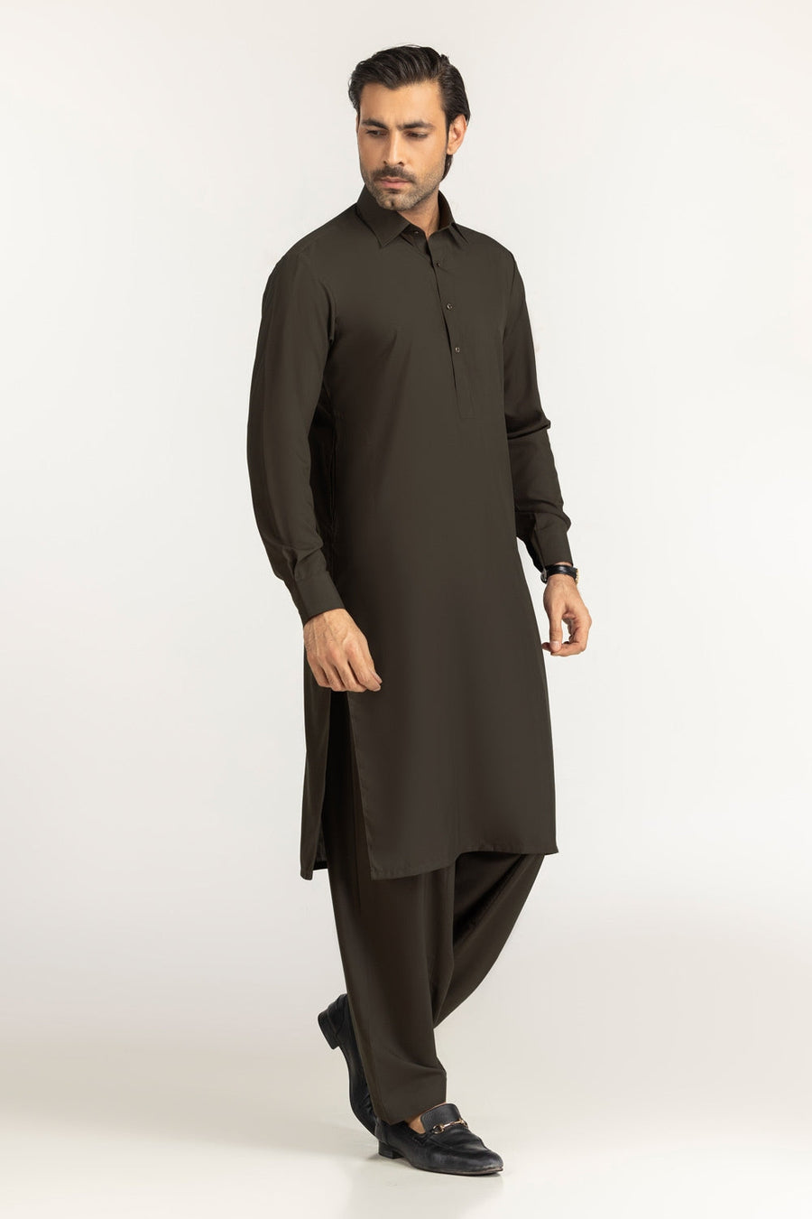 Olive Cotton 2-Piece Men's Kurta | Button-Front Collar