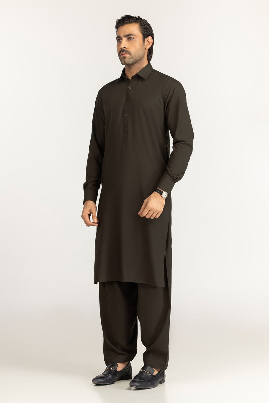 Olive Cotton 2-Piece Men's Kurta | Button-Front Collar