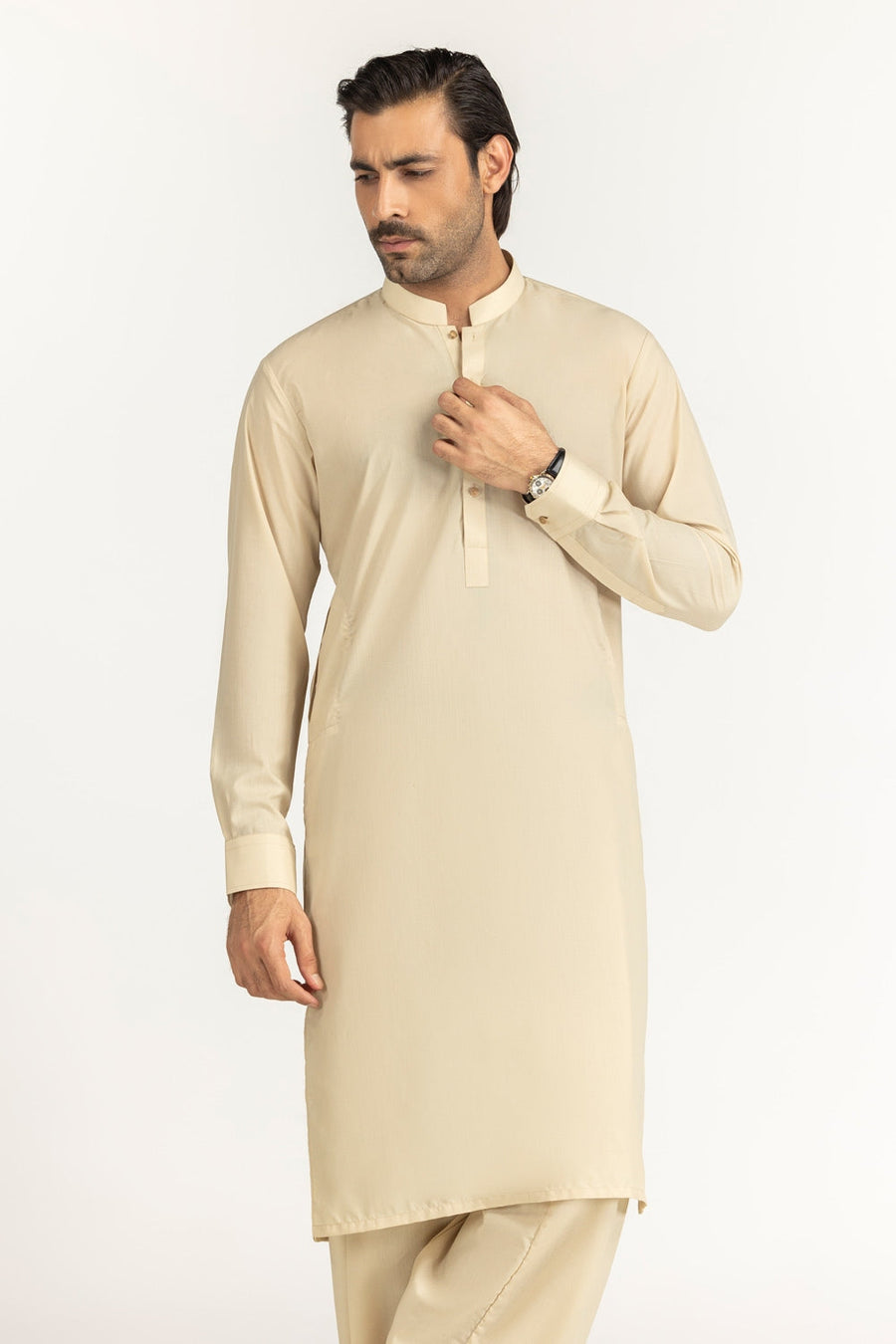 Olive Cotton 2-Piece Men's Kurta | Button-Front Collar