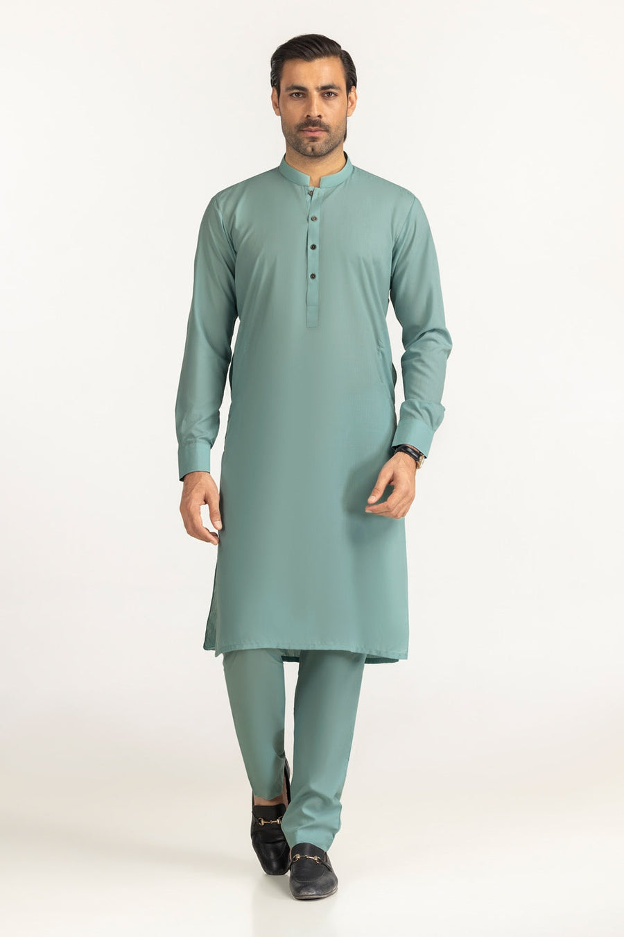 Olive Cotton 2-Piece Men's Kurta | Button-Front Collar