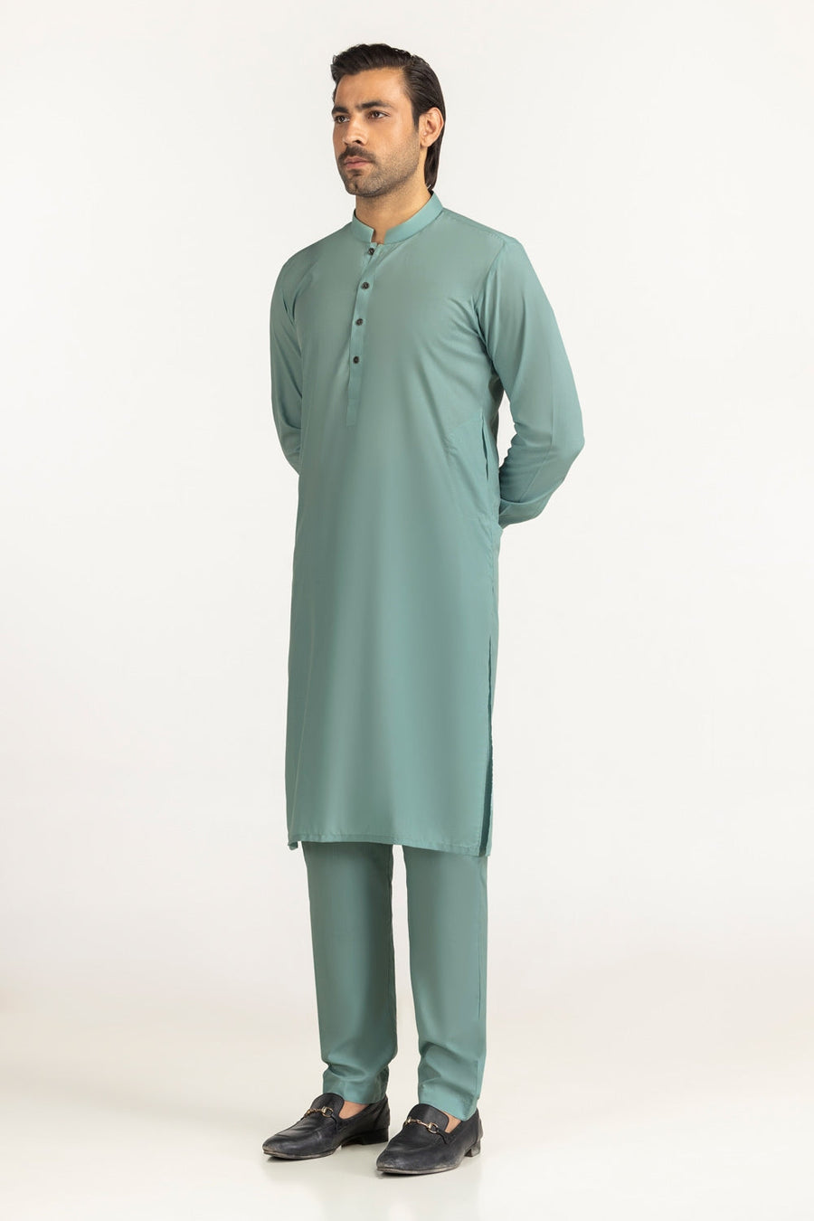 Olive Cotton 2-Piece Men's Kurta | Button-Front Collar