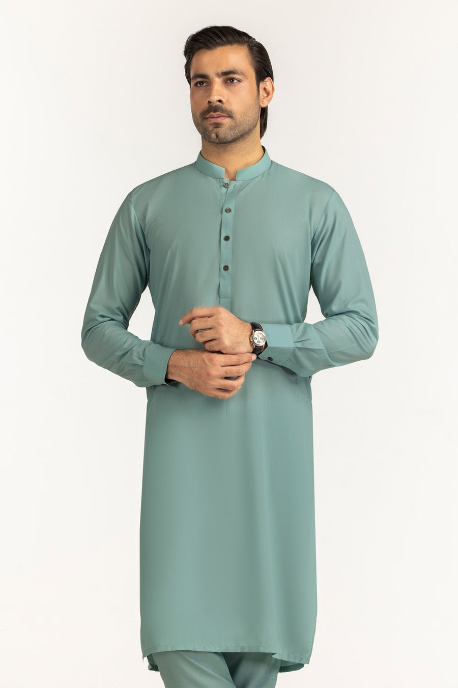 Olive Cotton 2-Piece Men's Kurta | Button-Front Collar