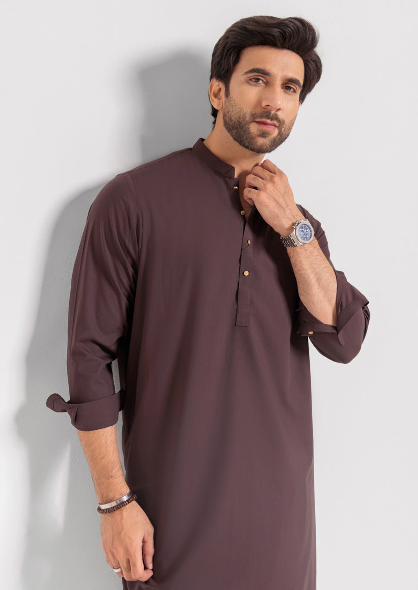 D - Brown - Blended - Kurta Shalwar - (M25KSS1011) - Pehnaawaa