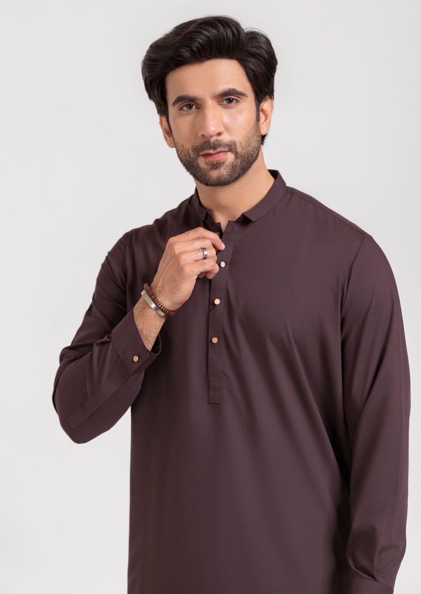 D - Brown - Blended - Kurta Shalwar - (M25KSS1011) - Pehnaawaa