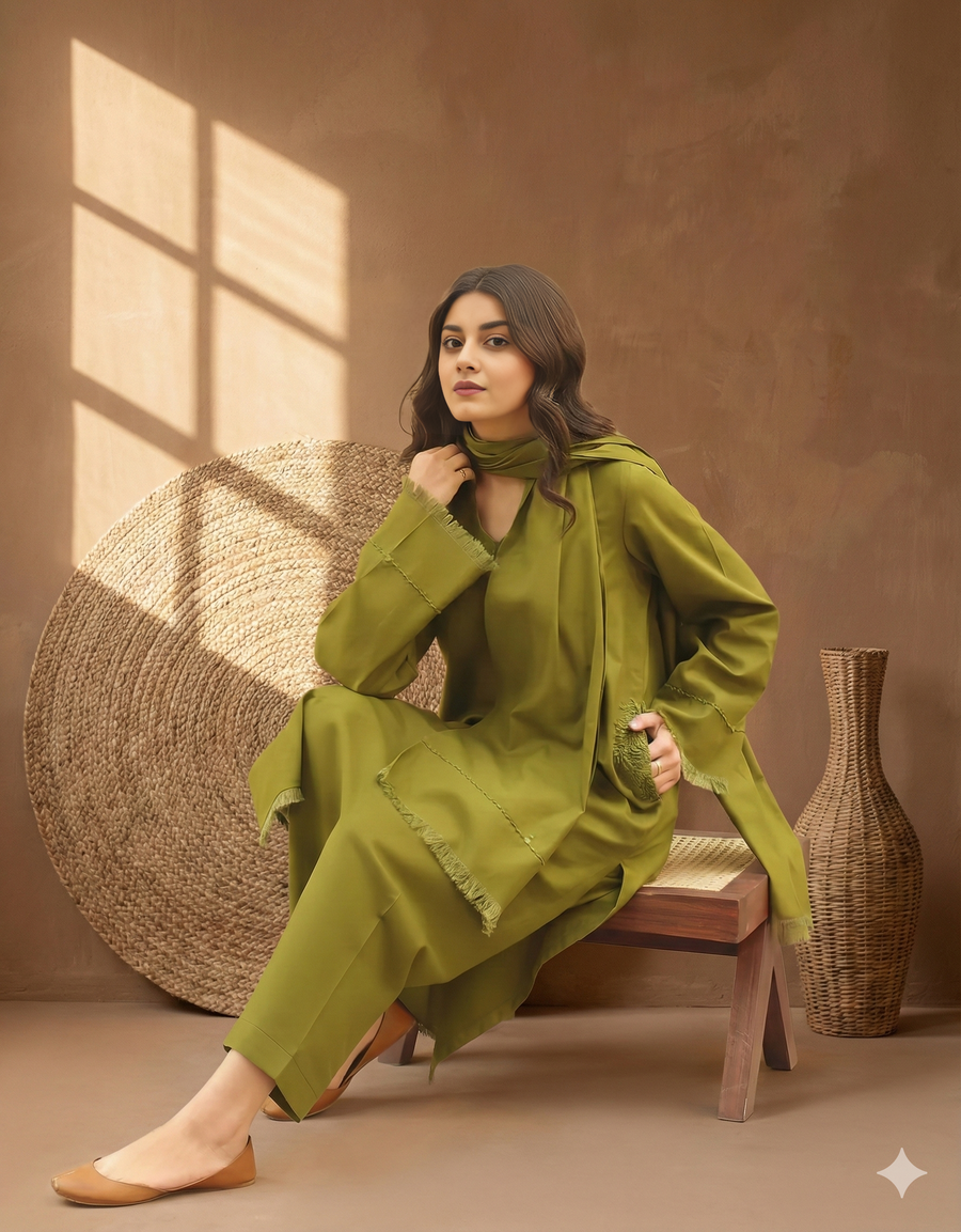 Green Elegance | 3-Piece Stitched Suit