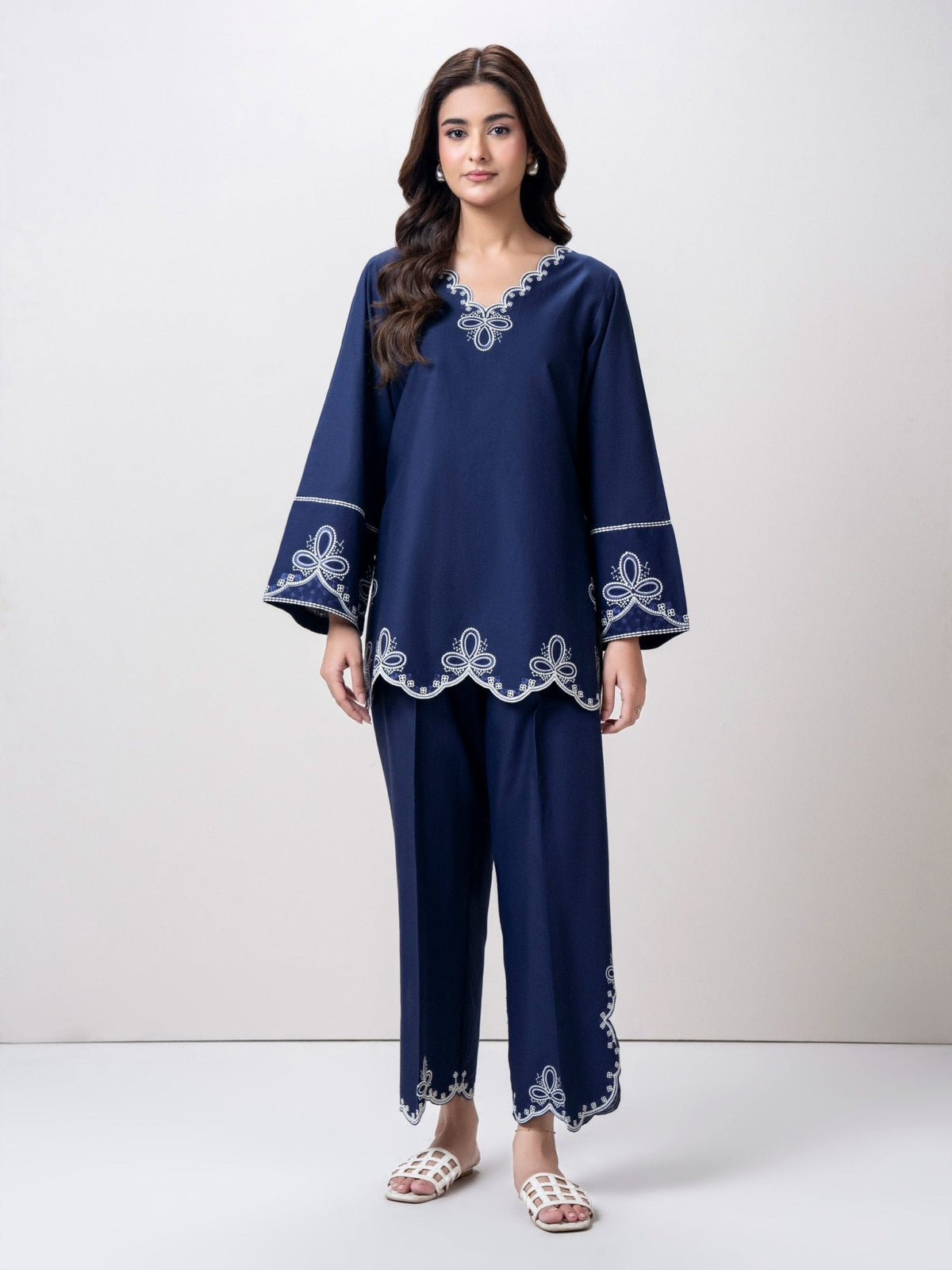 Dobby Co-ord Set- Embroidered