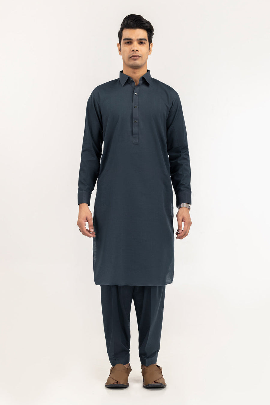 Off-White Cotton 2-Piece Kurta | Minimalist Button-Front Design