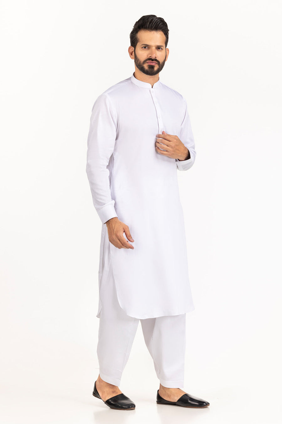 Off-White Cotton 2-Piece Kurta | Minimalist Button-Front Design
