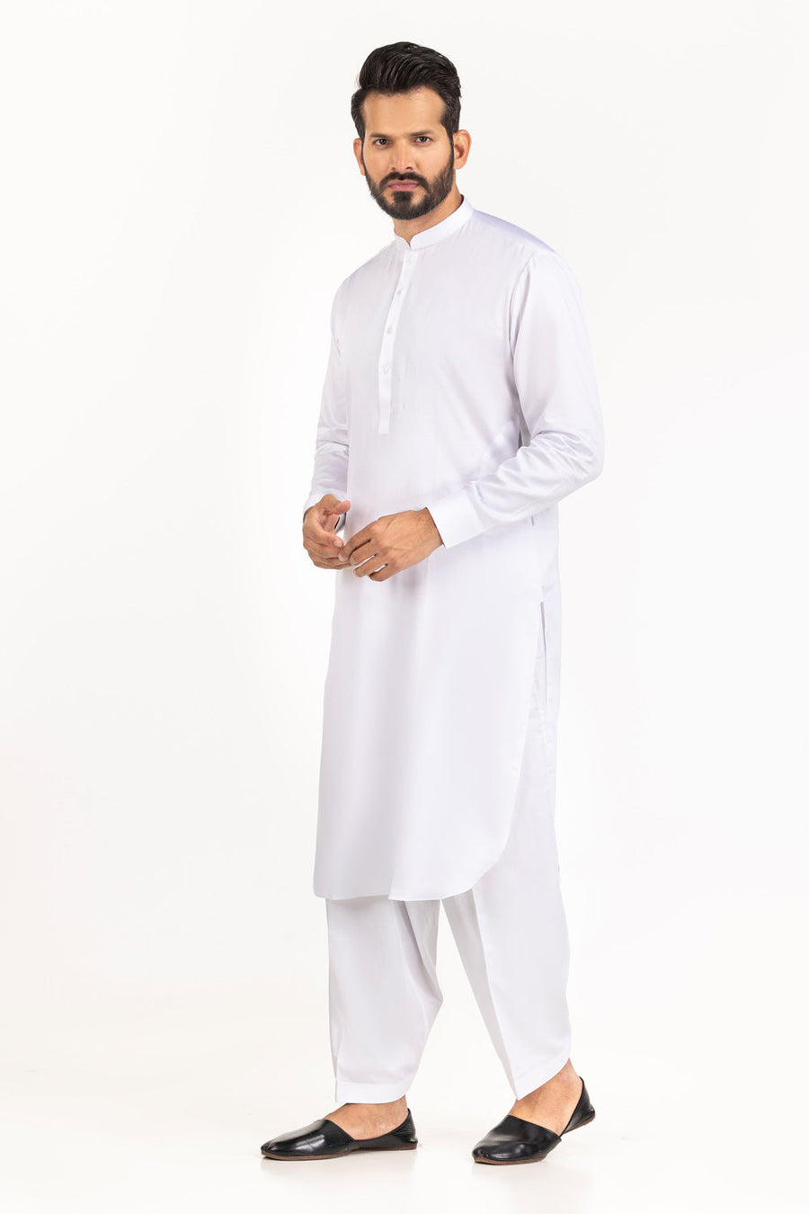 Off-White Cotton 2-Piece Kurta | Minimalist Button-Front Design