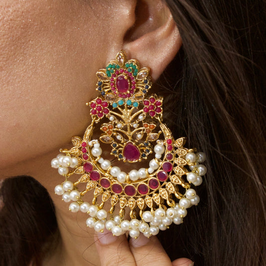 Exquisite Nauratan Earrings - Pehnaawaa