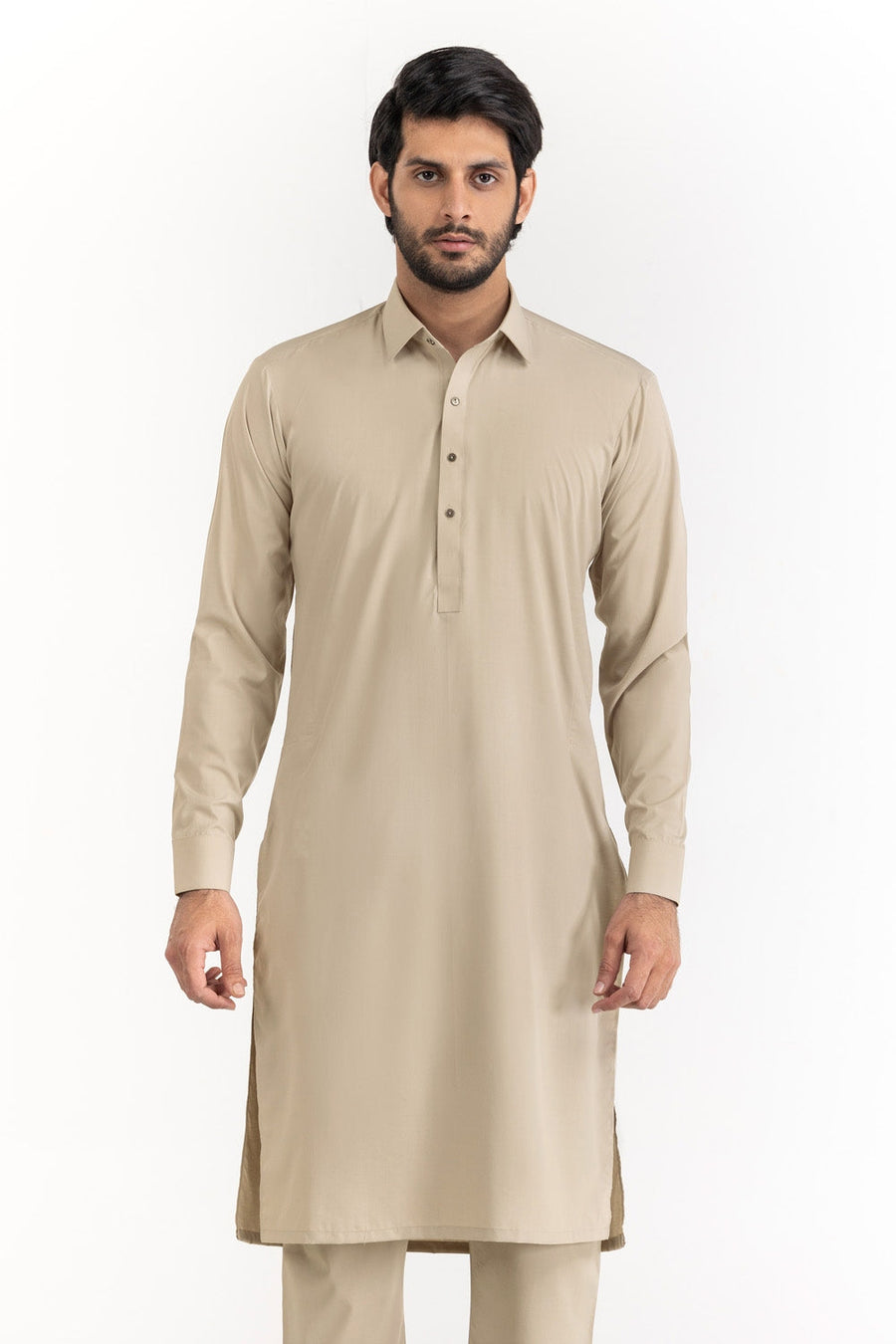 Off-White Cotton 2-Piece Kurta Pajama | Button-Front Tunic Cut