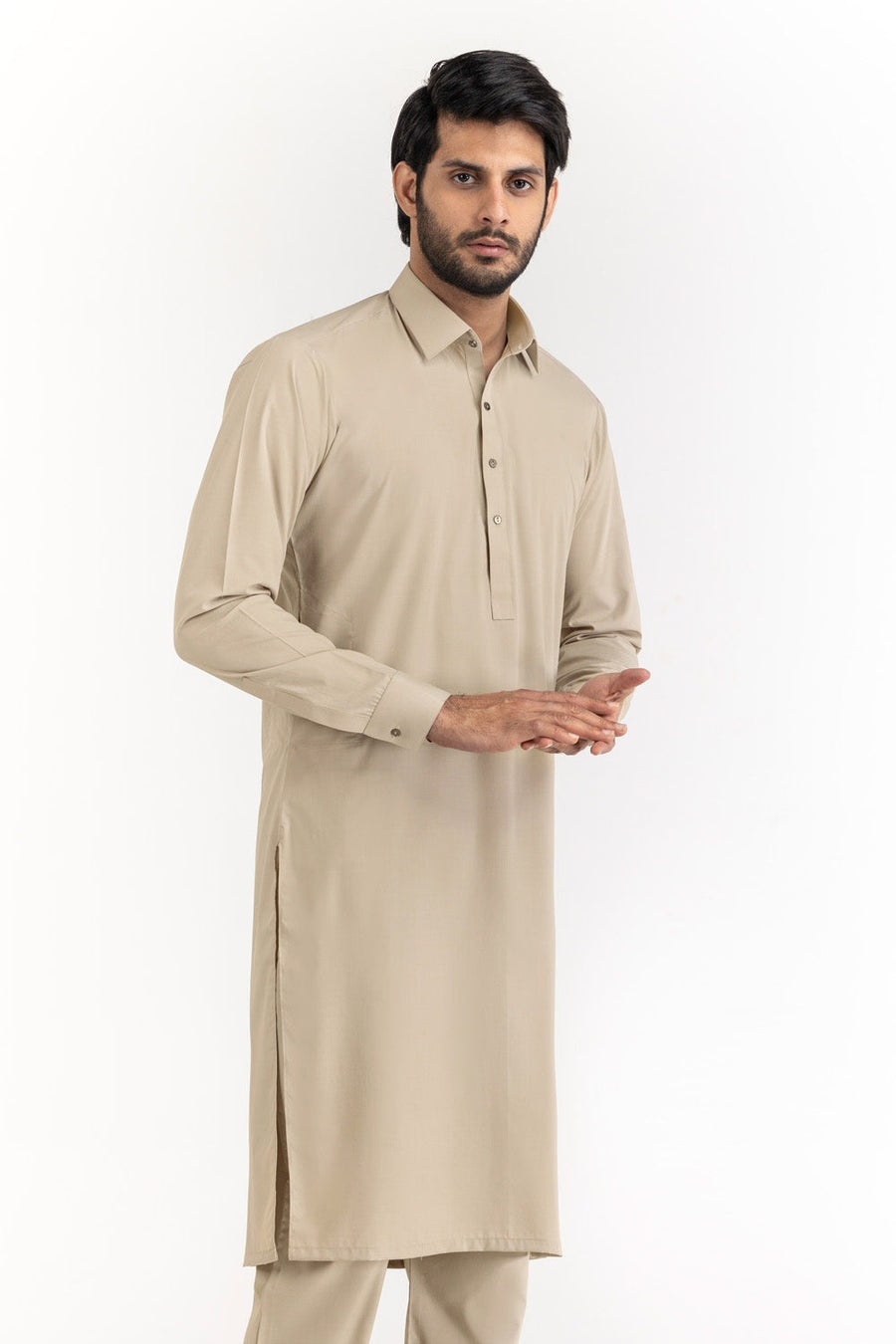 Off-White Cotton 2-Piece Kurta Pajama | Button-Front Tunic Cut