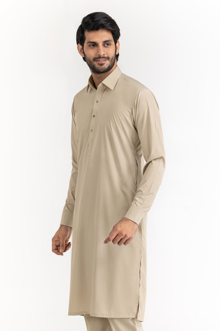 Off-White Cotton 2-Piece Kurta Pajama | Button-Front Tunic Cut