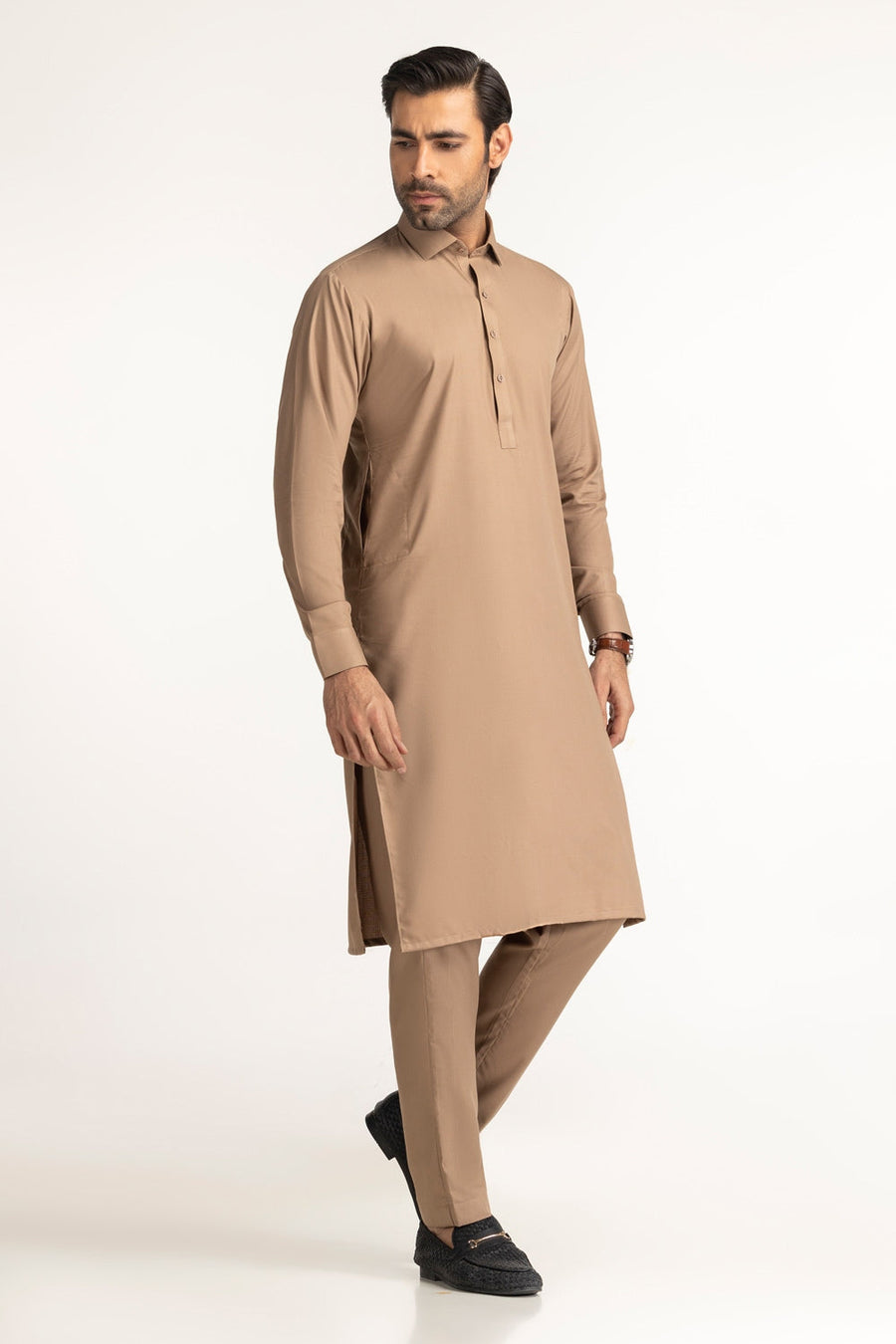 Off-White Cotton 2-Piece Kurta Pajama | Button-Front Tunic Cut