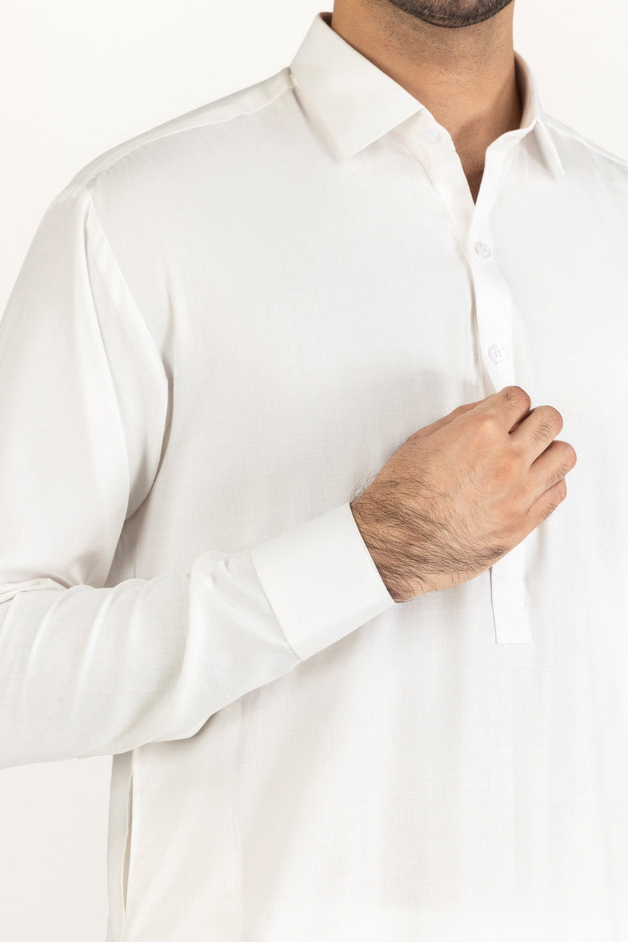 Off-White Cotton 2-Piece Kurta Pajama | Button-Front Tunic Cut