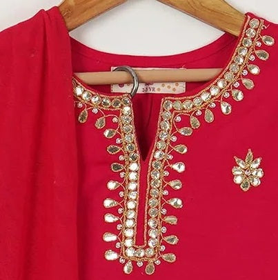 Girls Fuchsia Gota Patti Kurti with Leheriya Sharara and Dupatta (3 Piece)