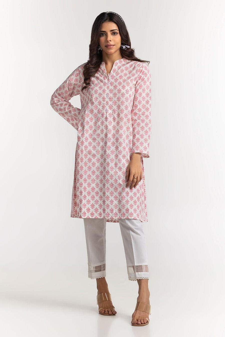 Tea Pink Cambric Cotton 2-Piece Salwar Kameez | Block Print - Pehnaawaa