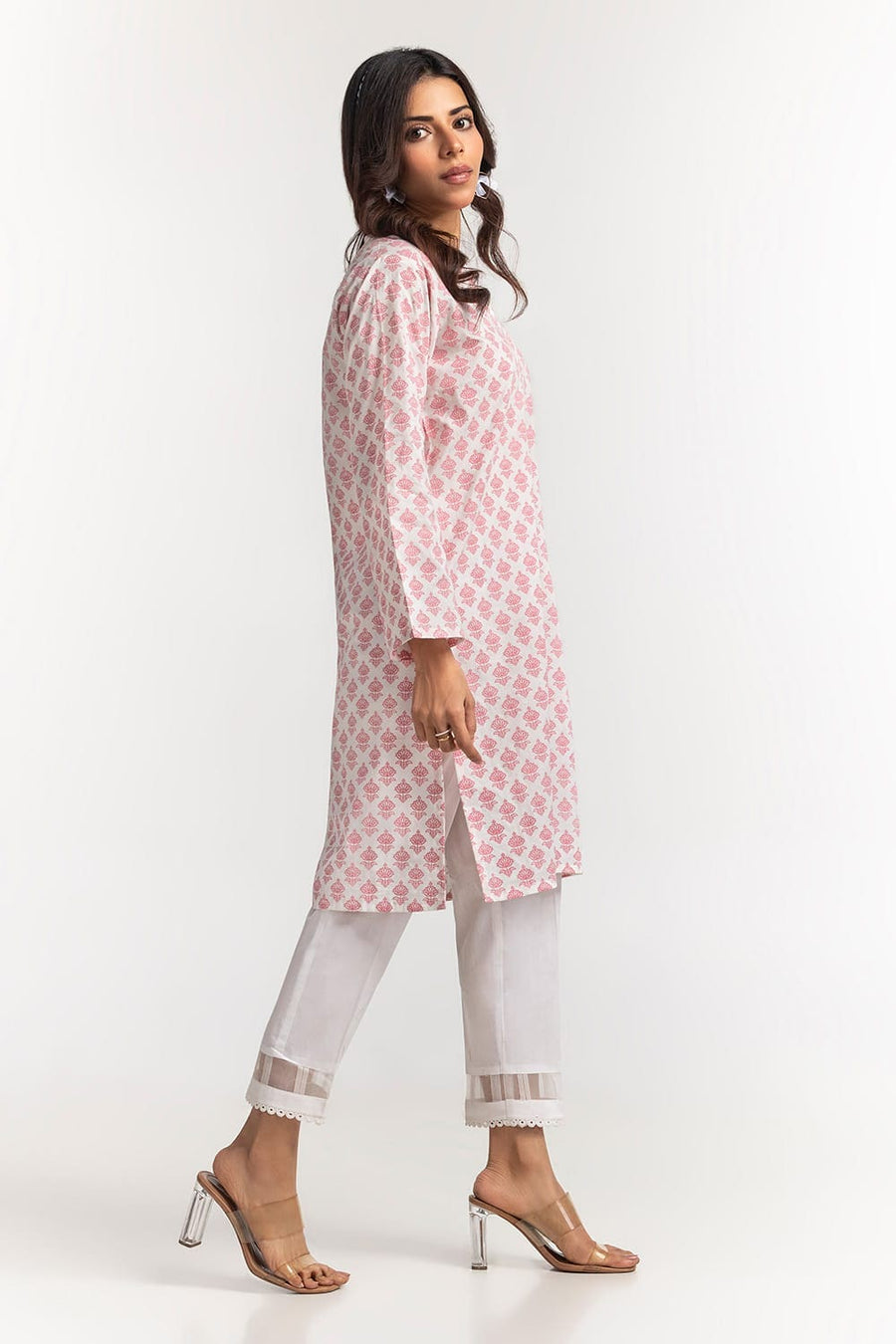 Tea Pink Cambric Cotton 2-Piece Salwar Kameez | Block Print - Pehnaawaa