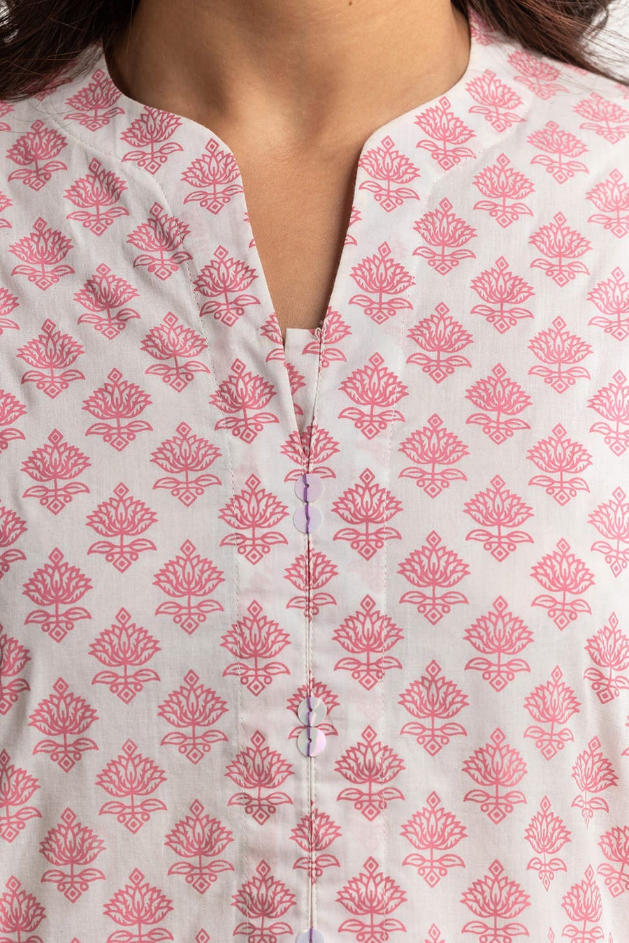 Tea Pink Cambric Cotton 2-Piece Salwar Kameez | Block Print - Pehnaawaa