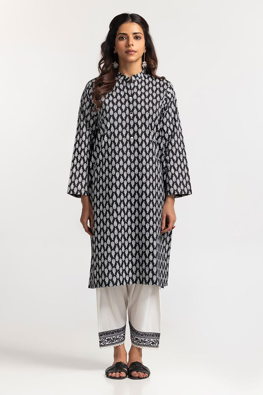 Charcoal Cambric 2-Piece Salwar Kameez | Block Print Geometric