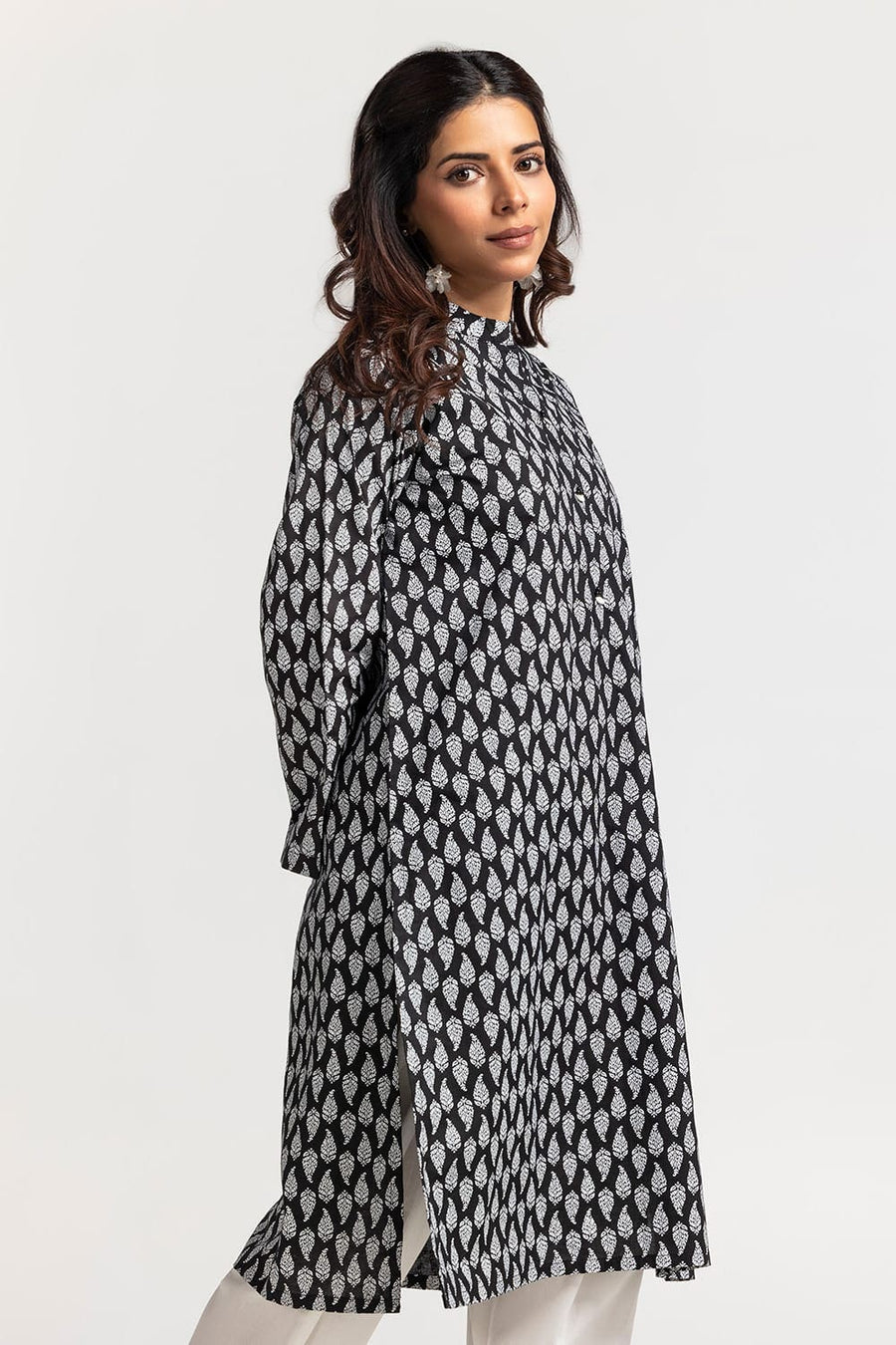 Charcoal Cambric 2-Piece Salwar Kameez | Block Print Geometric