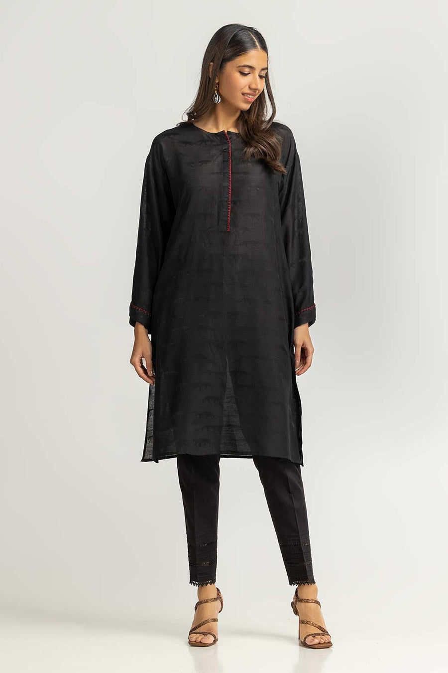 Midnight Linen 2-Piece Shirt | Resham Thread Placket