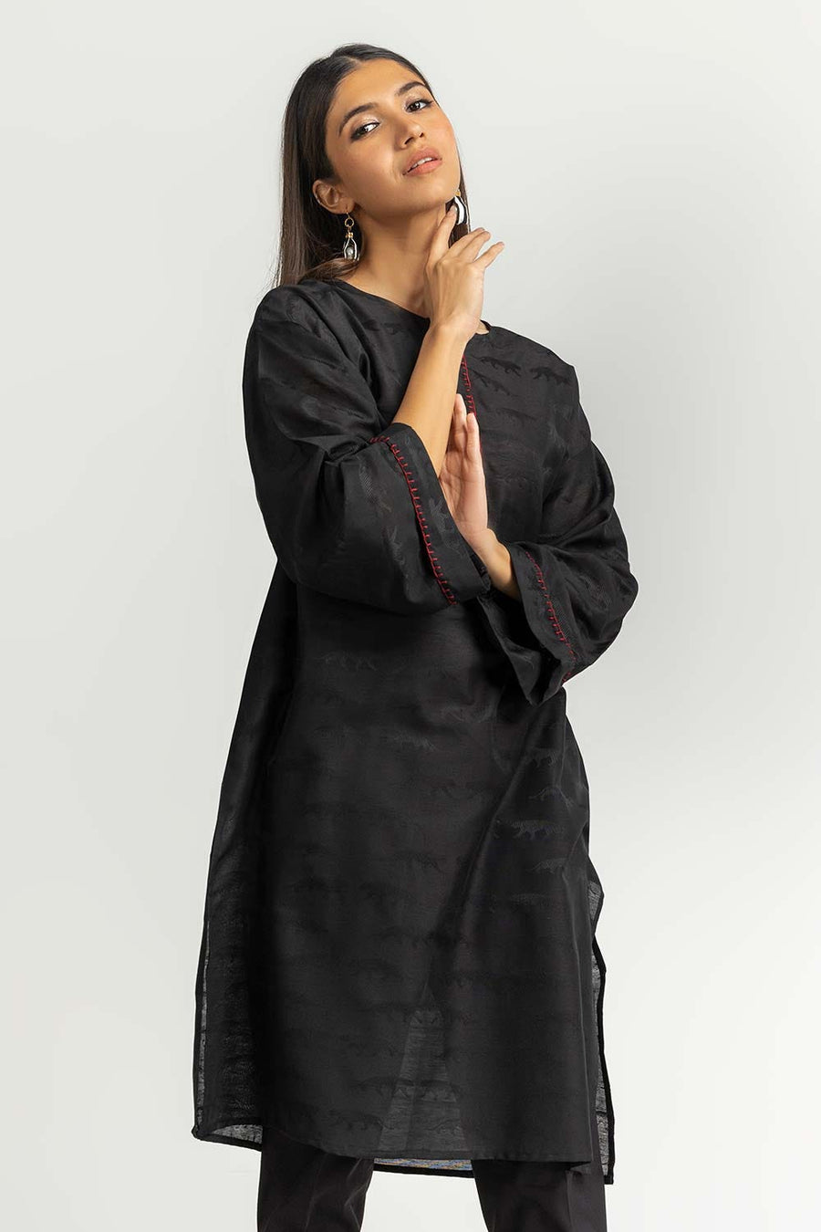 Midnight Linen 2-Piece Shirt | Resham Thread Placket