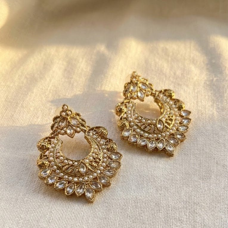 Gold Crescent Moon Drop Earrings - Pehnaawaa