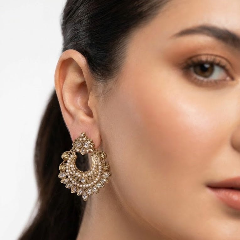 Gold Crescent Moon Drop Earrings - Pehnaawaa