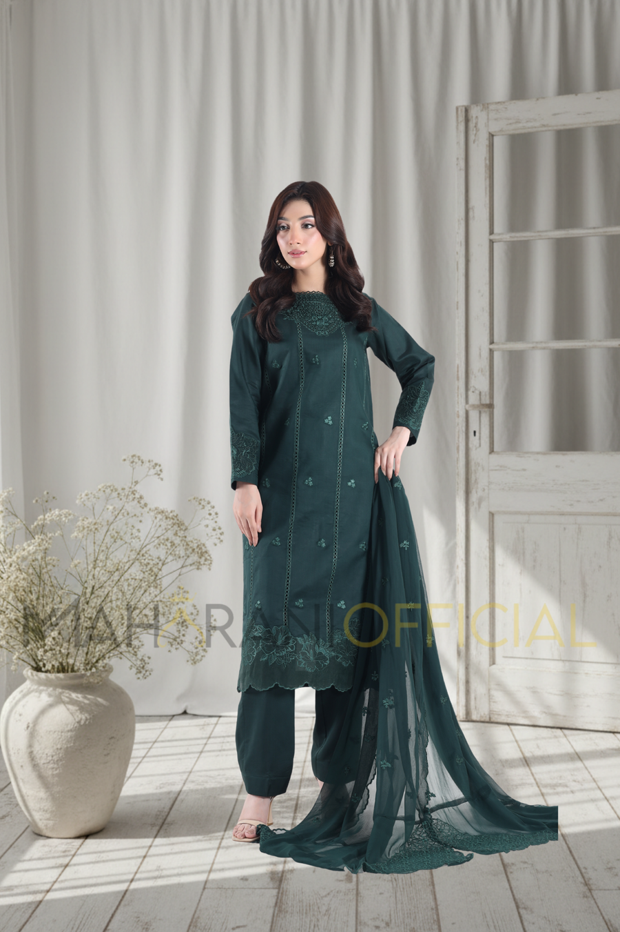 Green Allure 3 piece Embroidered Stitched suit