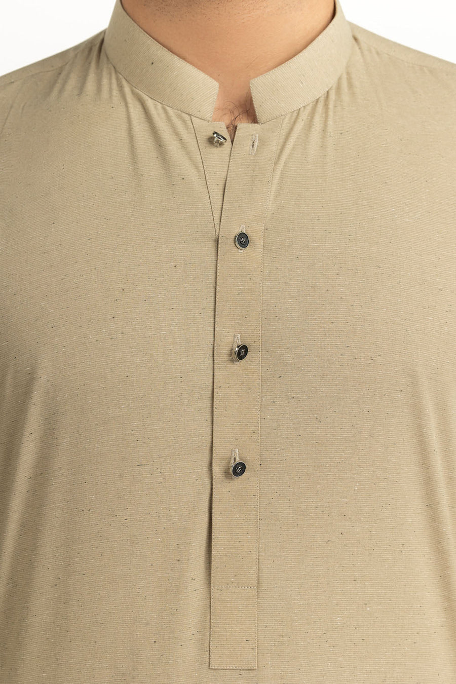 Taupe Silk Blend 2-Piece Kurta Set | Mandarin Collar