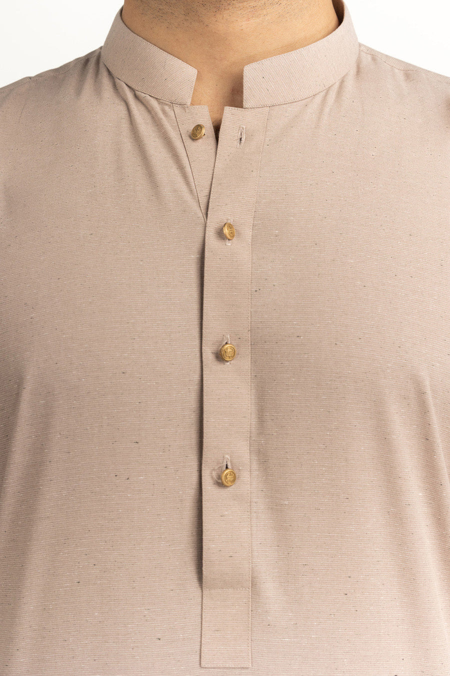 Taupe Silk Blend 2-Piece Kurta Set | Mandarin Collar