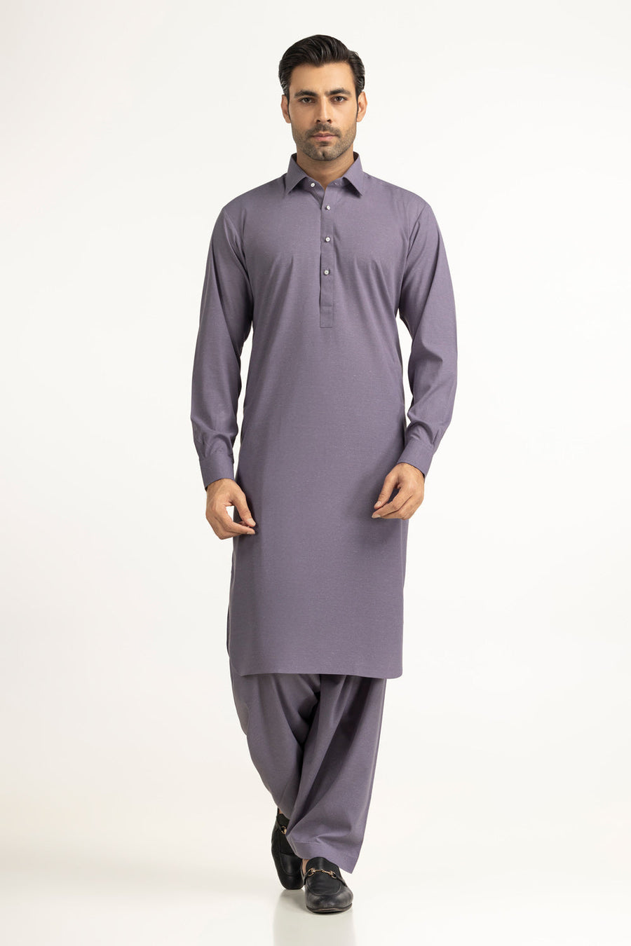 Taupe Silk Blend 2-Piece Kurta Set | Mandarin Collar