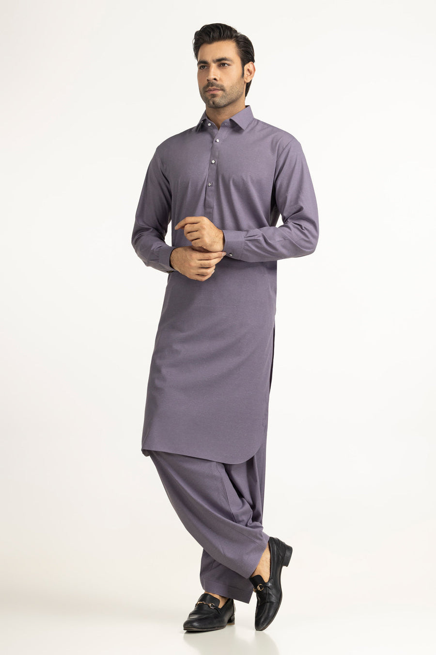 Taupe Silk Blend 2-Piece Kurta Set | Mandarin Collar