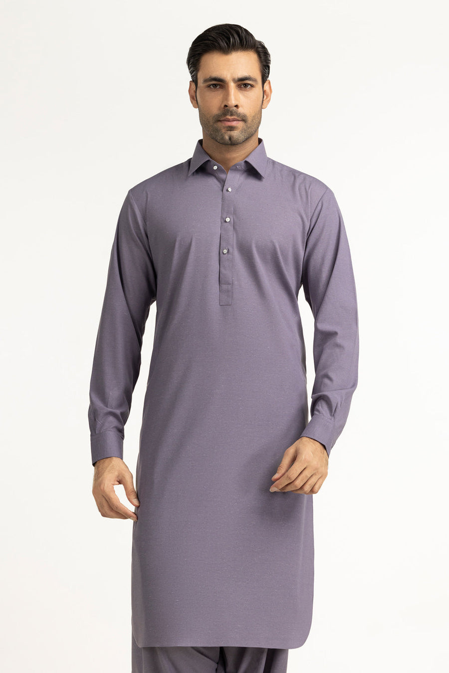Taupe Silk Blend 2-Piece Kurta Set | Mandarin Collar