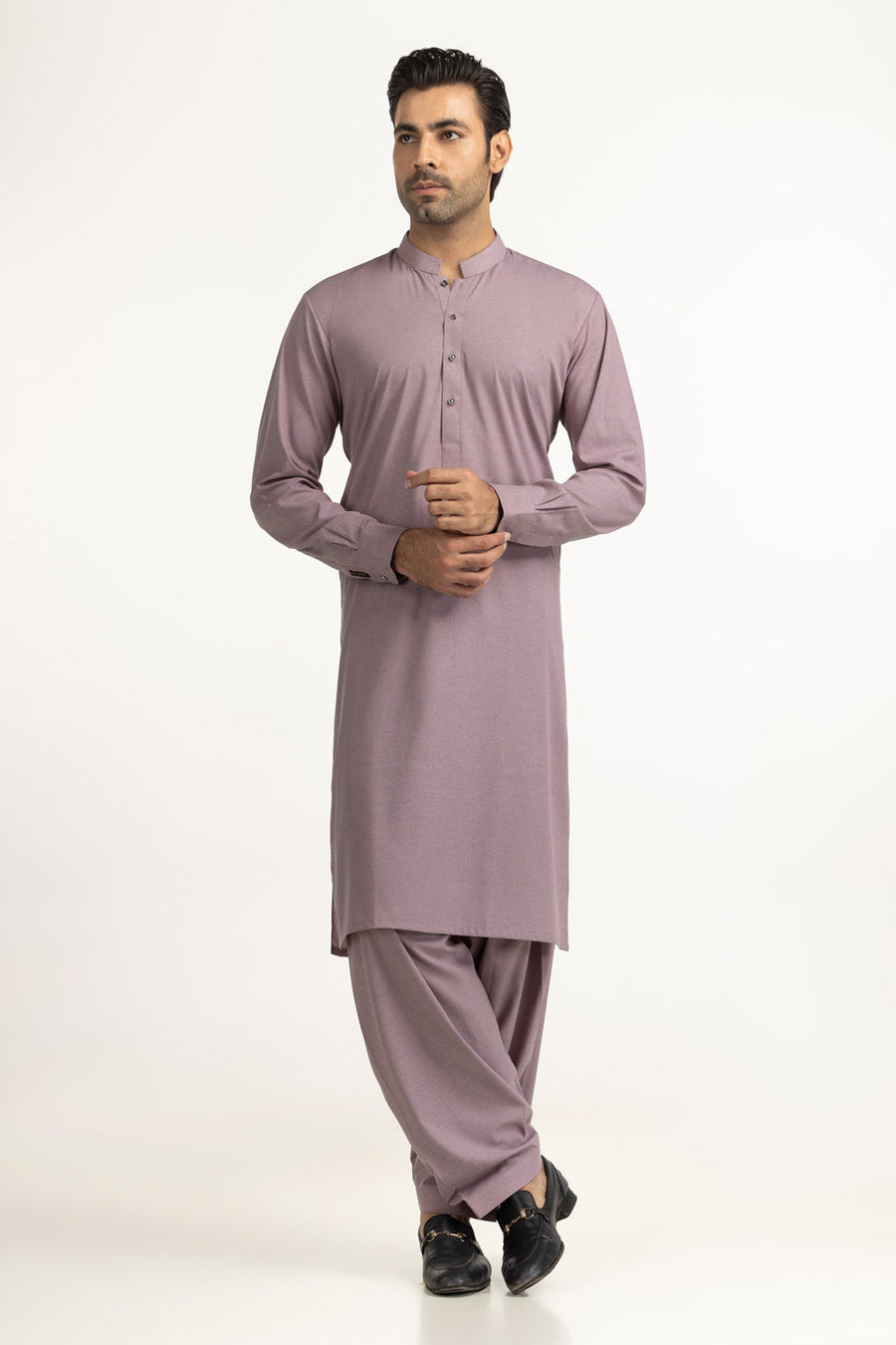 Taupe Silk Blend 2-Piece Kurta Set | Mandarin Collar