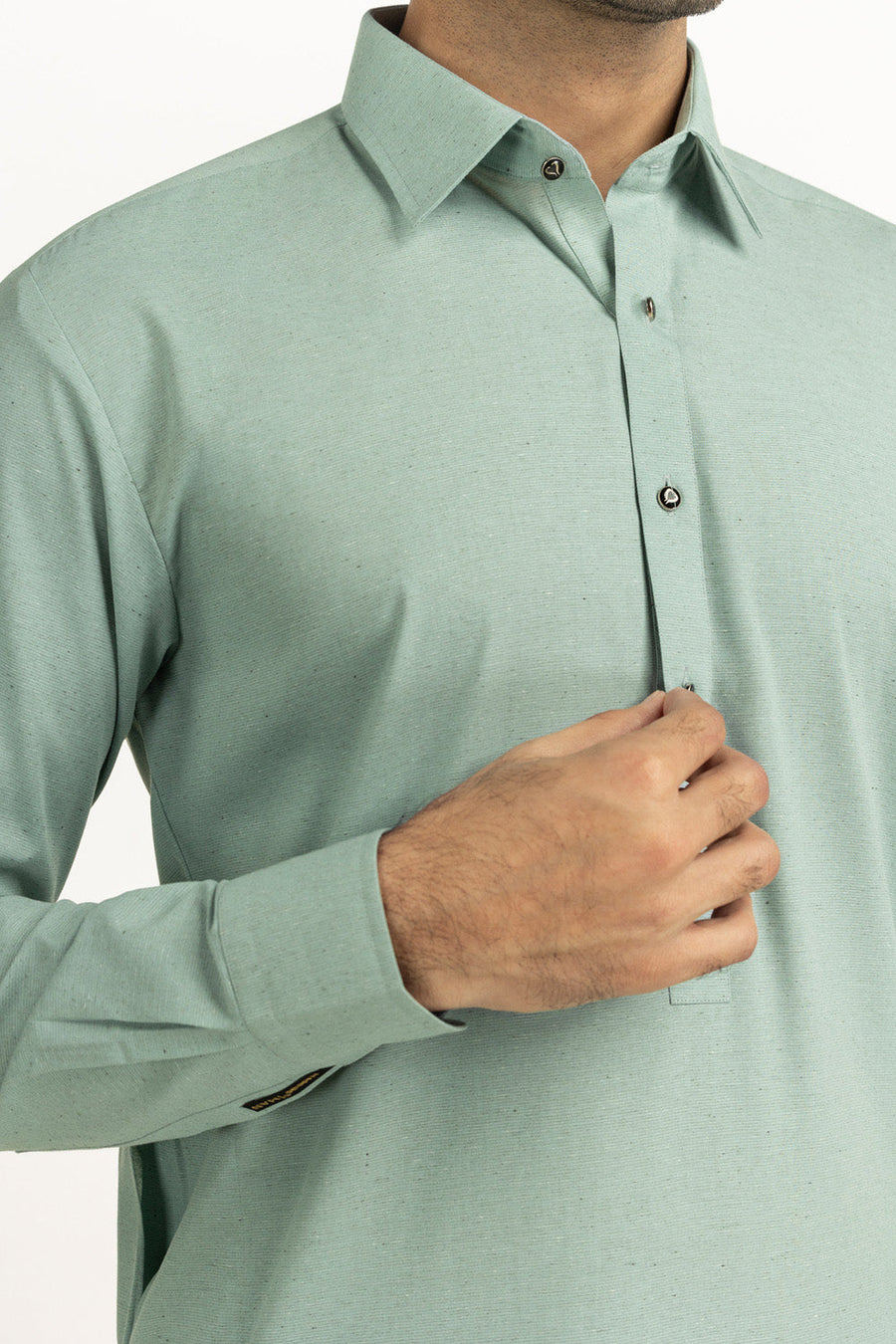 Taupe Silk Blend 2-Piece Kurta Set | Mandarin Collar