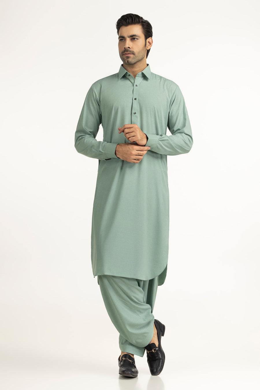 Taupe Silk Blend 2-Piece Kurta Set | Mandarin Collar