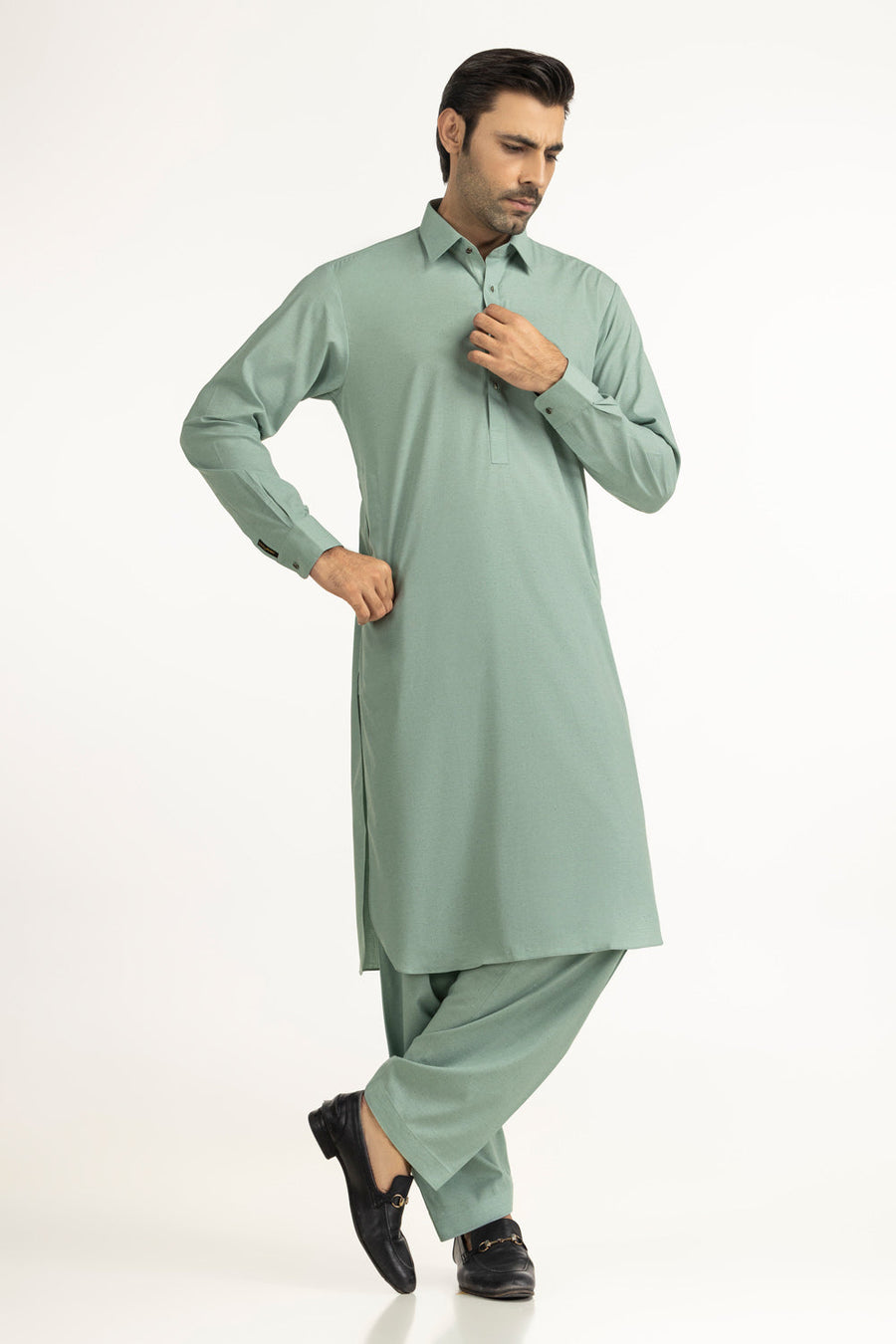 Taupe Silk Blend 2-Piece Kurta Set | Mandarin Collar