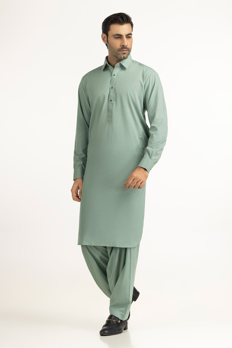 Taupe Silk Blend 2-Piece Kurta Set | Mandarin Collar