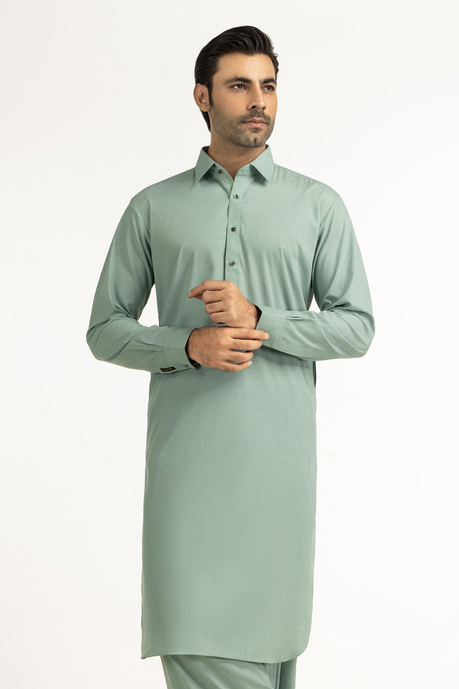 Taupe Silk Blend 2-Piece Kurta Set | Mandarin Collar