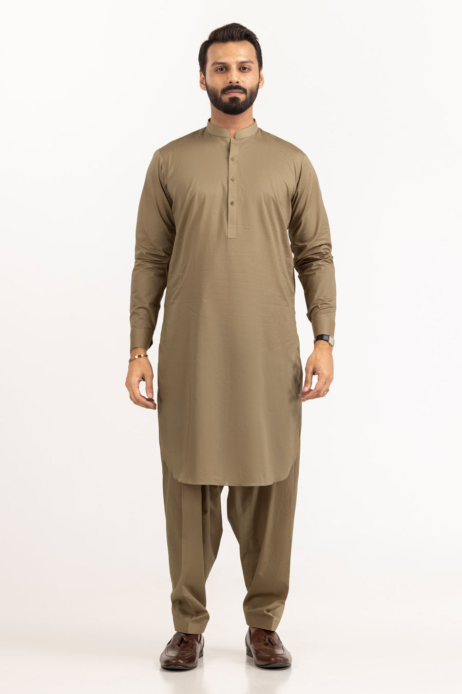 Sage Linen 2-Piece Kurta Set | Mandarin Collar
