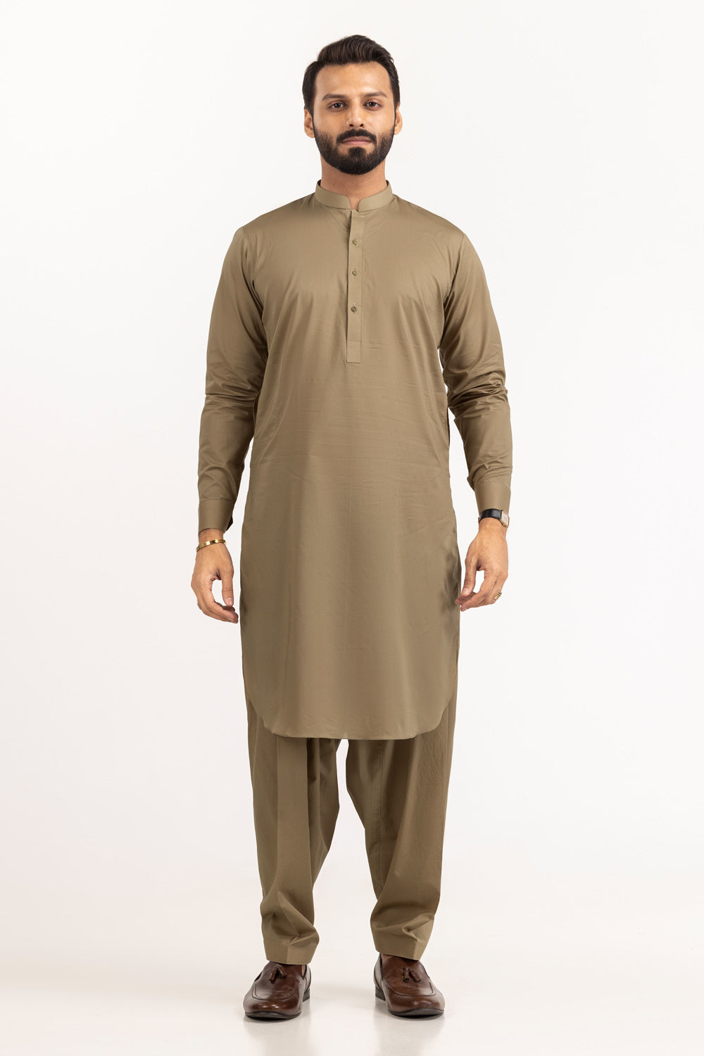 Sage Linen 2-Piece Kurta Set | Mandarin Collar