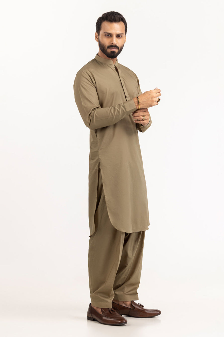 Sage Linen 2-Piece Kurta Set | Mandarin Collar
