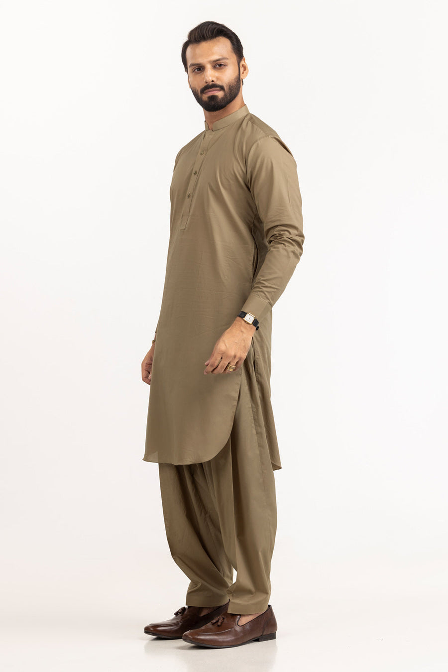 Sage Linen 2-Piece Kurta Set | Mandarin Collar