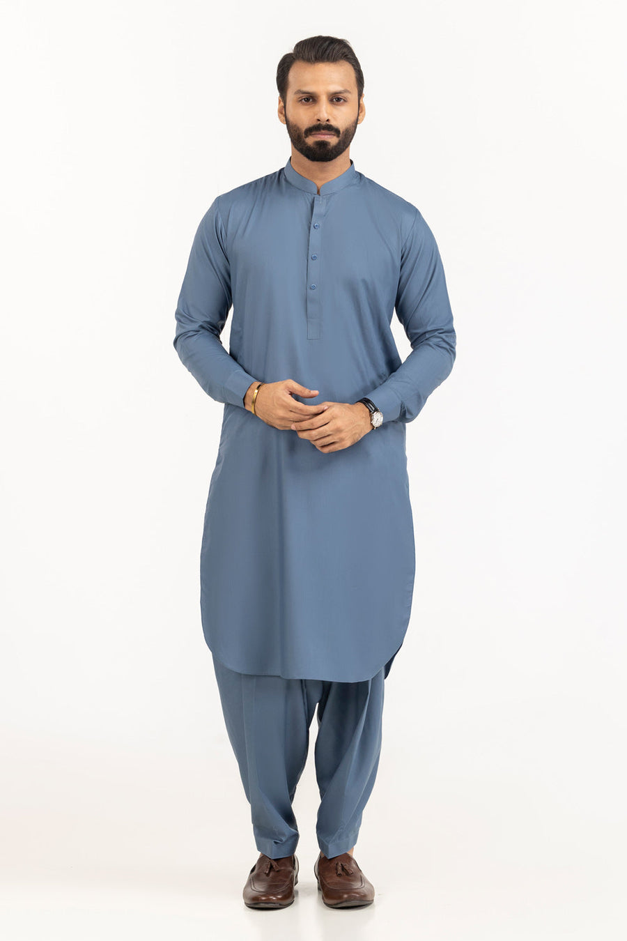 Sage Linen 2-Piece Kurta Set | Mandarin Collar