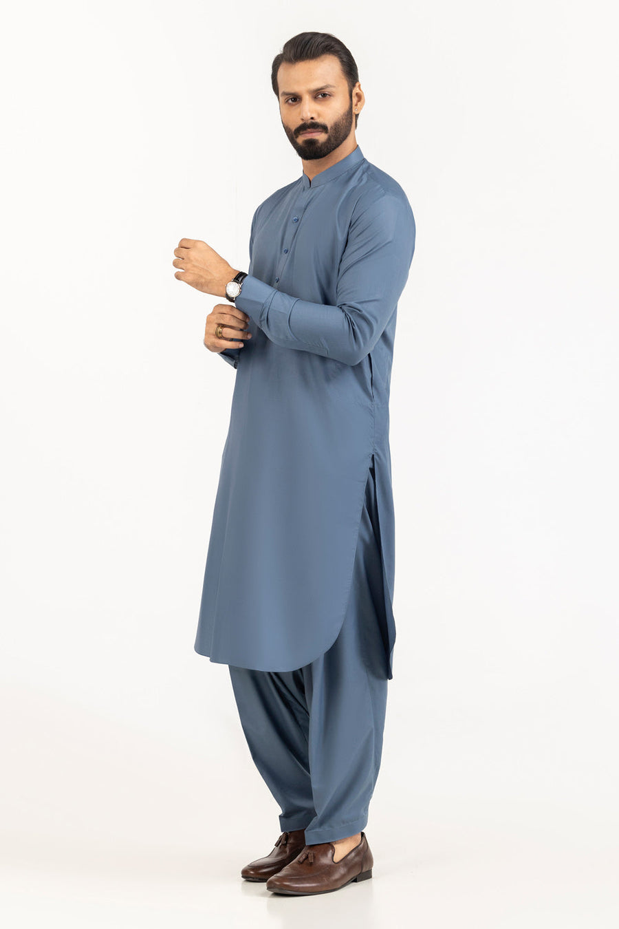 Sage Linen 2-Piece Kurta Set | Mandarin Collar