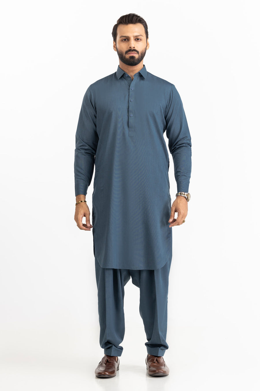 Sage Linen 2-Piece Kurta Set | Mandarin Collar