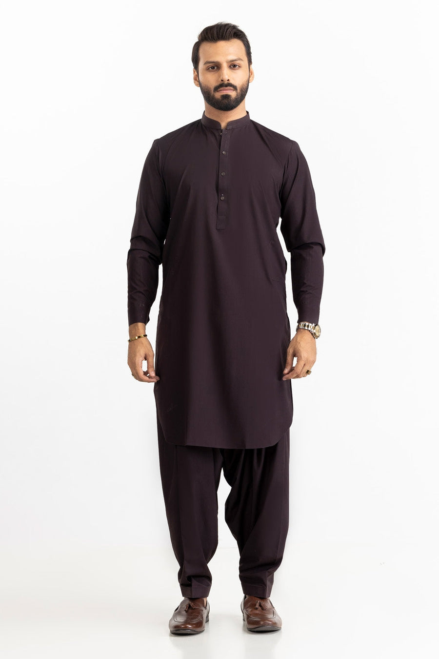 Midnight Navy Silk Blend 2-Piece Kurta | Classic Collar