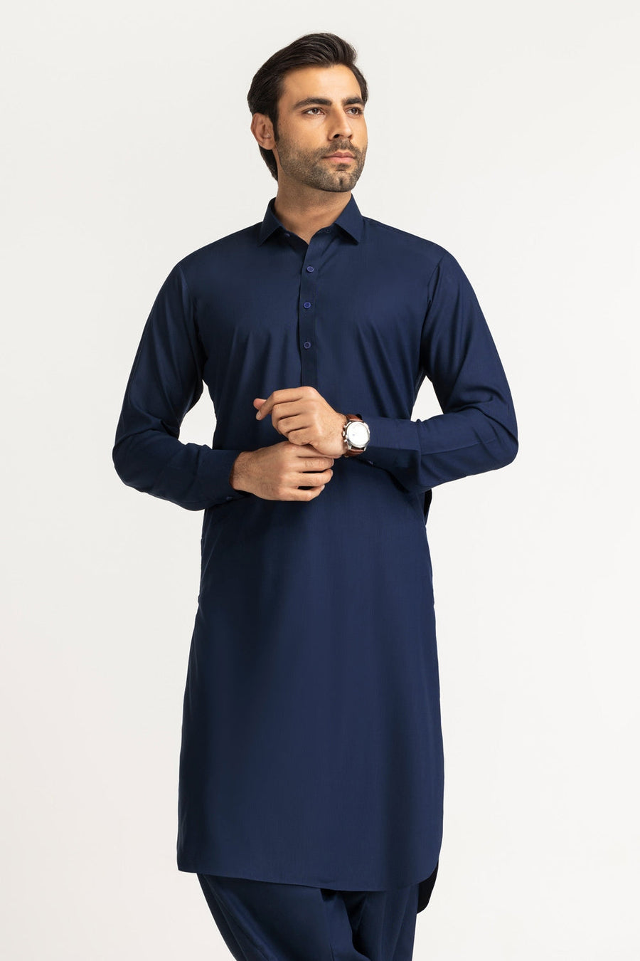 Midnight Navy Silk Blend 2-Piece Kurta | Classic Collar